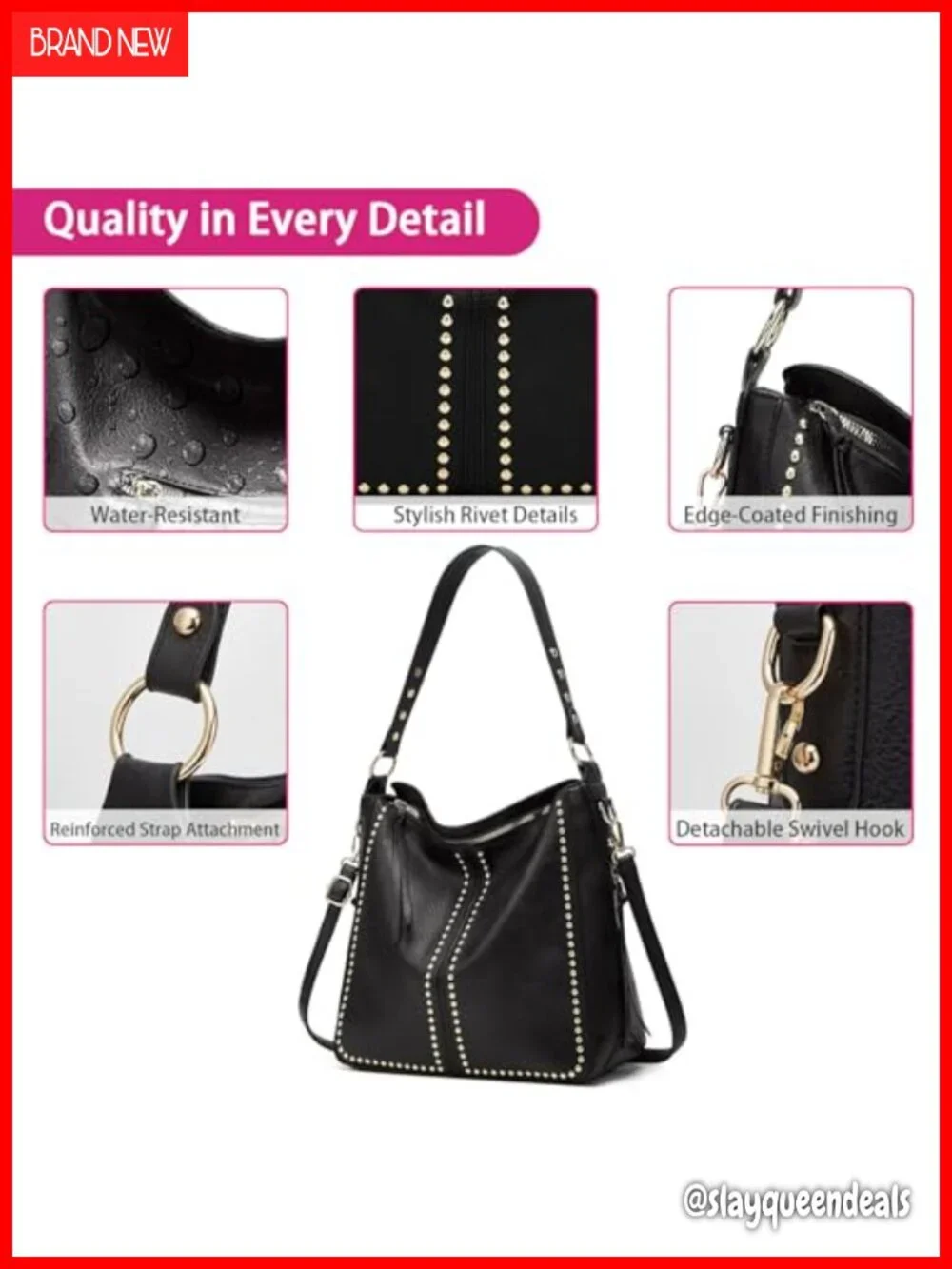 Studded Hobo Purse Set PU Faux Leather Shoulder Bag with Wallet